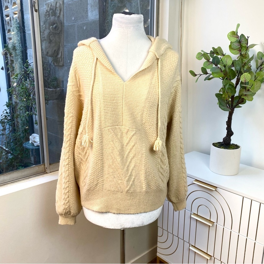 Industry Republic Cozy Cream Cable Knit Hoodie Sweater, Size M